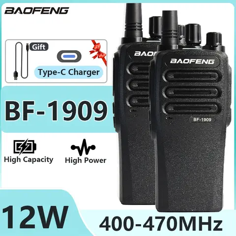 1/2PCS BaoFeng BF 1909 12W 고출력 워키 토키 장거리 UHF 양방향 라디오 유형 C 충전 송신기 업그레이드 UV 5R UV 82 Best5