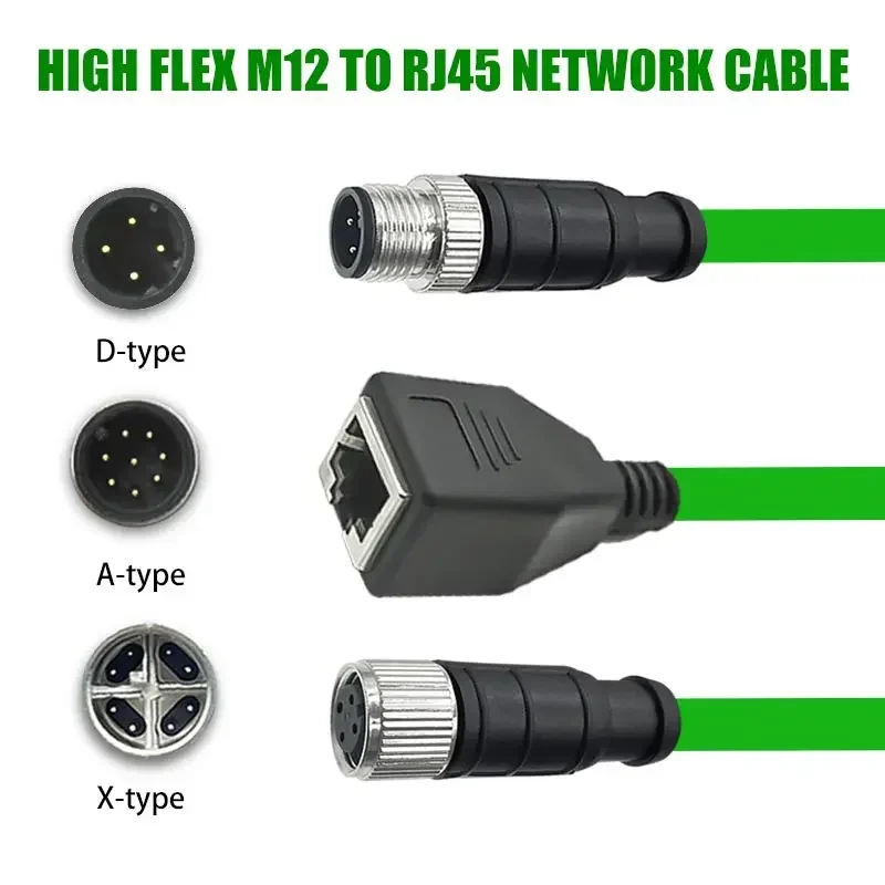 M12 to RJ45 Female Extension Cable 4pin/8pin A/D/X Type Male and Female Connector Industrial Gigabit Network Wire 0.5-30M