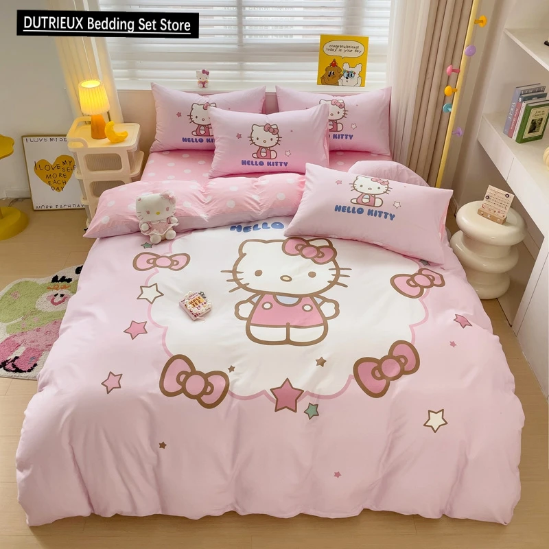 

3pc Duvet Cover Hello Kitty Bedroom Living Room Decoration Children Adult Animation One Quilt Cover Two Pillowcases with Zipper