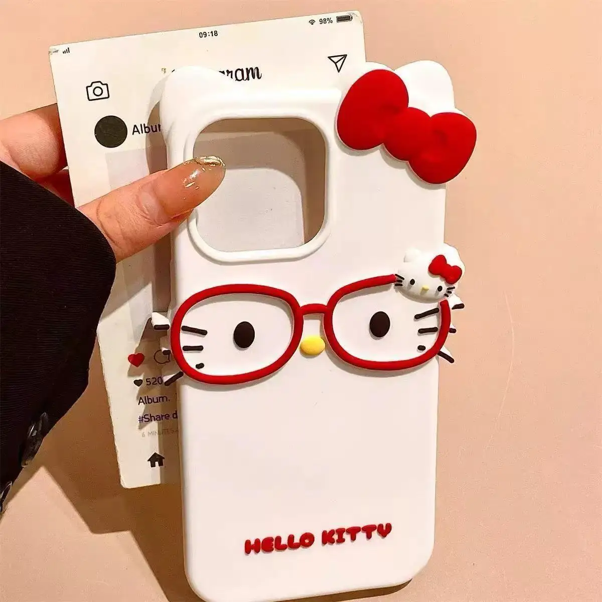Kawaii Hello Kitty 3D Glasses Cat Soft Silicone Phone Case for iPhone 17 Pro Max 16 15 Plus 14 13 Mini 12 11 4 4S 5 5S 7 8 SE view 5