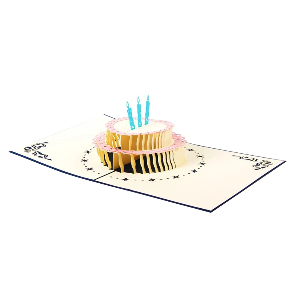 

Premium Papercraft 3D Up Birthday Greeting Cards Creative Gift Cards with Birthday Cake Design (Blue)