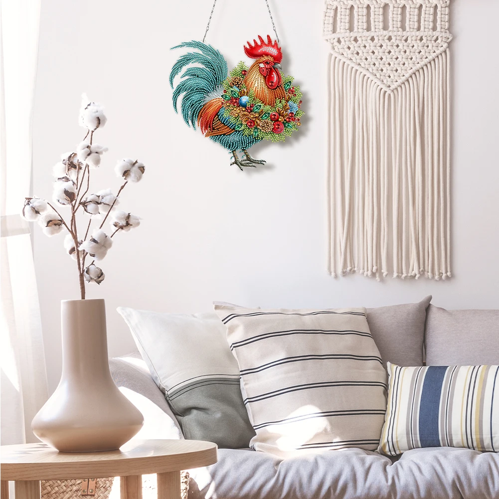 

2D/Flat Xmas DIY Diamond Art Acrylic Pendant Wall Door Decoration (Farm Chicken)