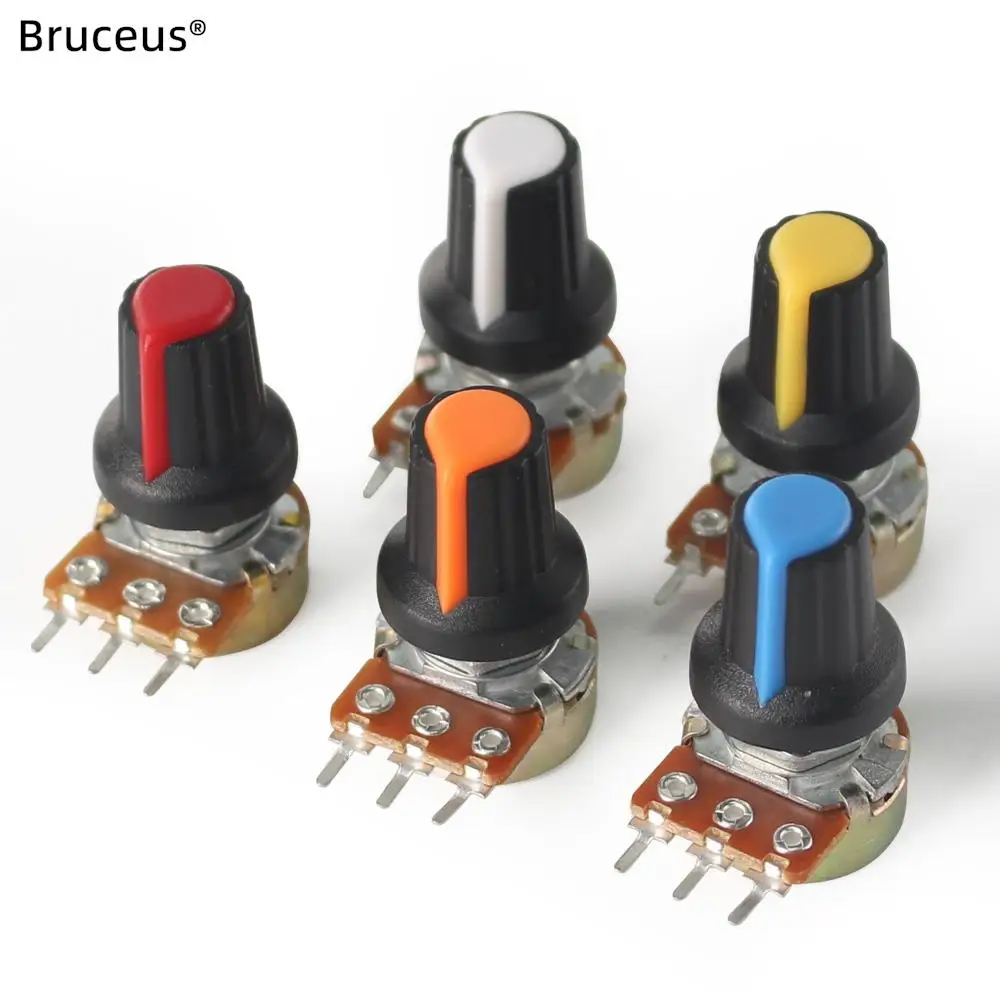 Linear Taper Potentiometer Knob Set para Eletrônica de Áudio, WH148 DIY-Kit, 1K ~ 1M Ohm, 15mm, 3Pin, 10Pcs