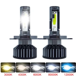 Phare de voiture universel LED, 2 pièces, 20000LM 80W H4 H7 H1 H3 H11 9005 9006 6000K 8000K