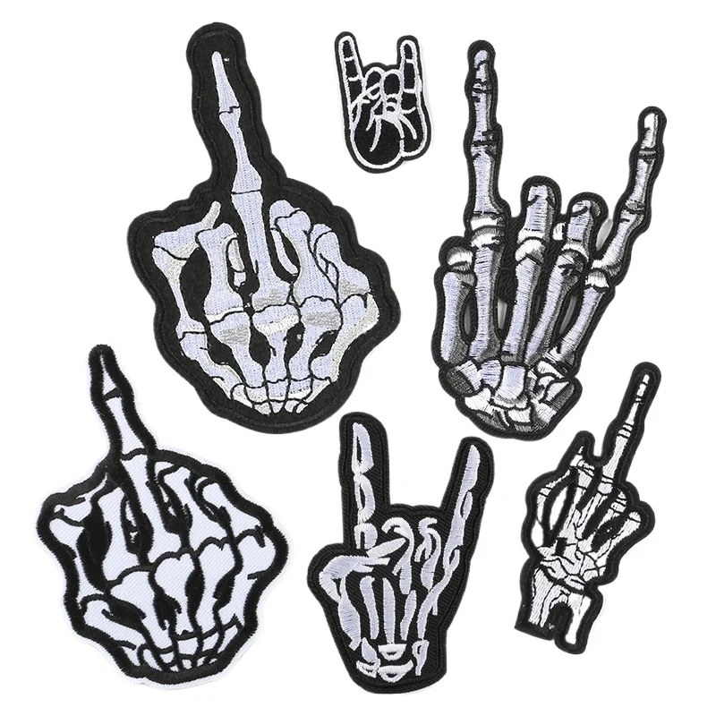 Middle Finger Skull Patch Punk Rock Patch Jacket Stripe On Clothes Sew On Iron On Biker Embroidered Patches For Clothing