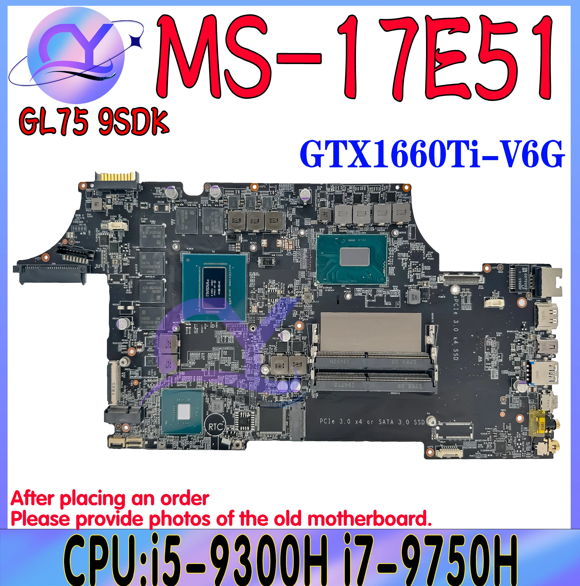 MS-17E51 Laptop Motherboard For MSI MS-17E MS-17E5 GL75 Leopard Mainboard i5-9300H i7-9750H GTX1660Ti 100% Testd Fast Shipping