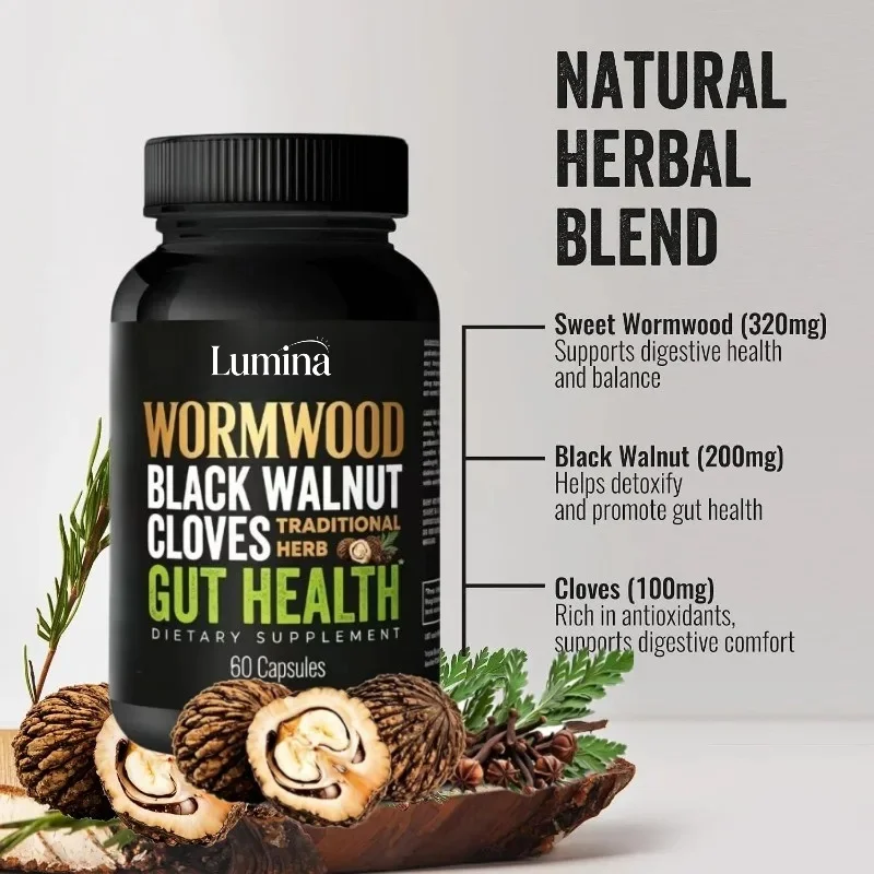 Wormwood Black Walnut Lilac Capsules - Natural Intestinal Cleansing Digestive Health Support Herbal Extract Supplement