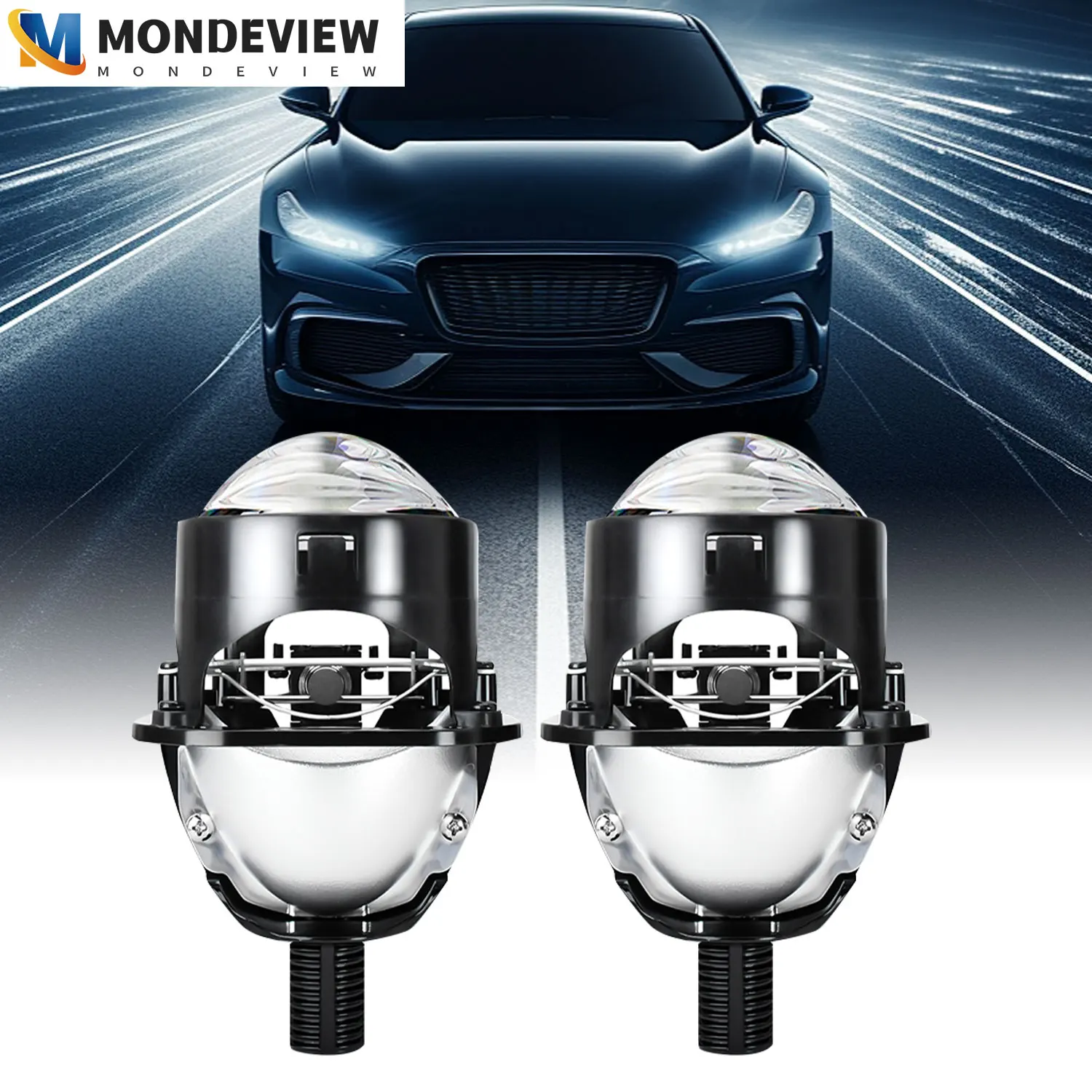 MONDEVIEW 2.5-inch CSP chip 6000K white light H4 H7 9005 lens headlights low beam 760W high beam 1100W 80000LM car running light