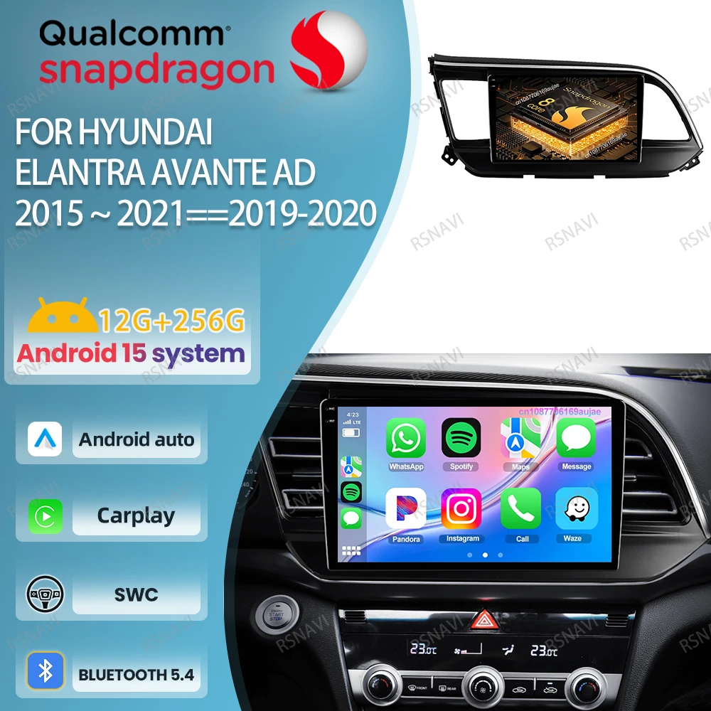 

Автомобильный радиоприемник Android 15 для Hyundai Elantra Avante AD 2015 ~ 2021 головное устройство мультимедиа GPS 5G WIFI беспроводной Carplay авторадио