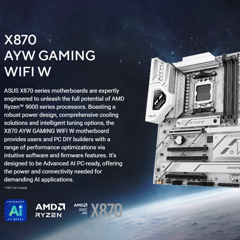 اللوحة الأم ASUS X870 AYW GAMING WIFI W تدعم وحدة المعالجة المركزية 9900X3D/9950X3D/9800X3D (AMD X870/socket AM5)