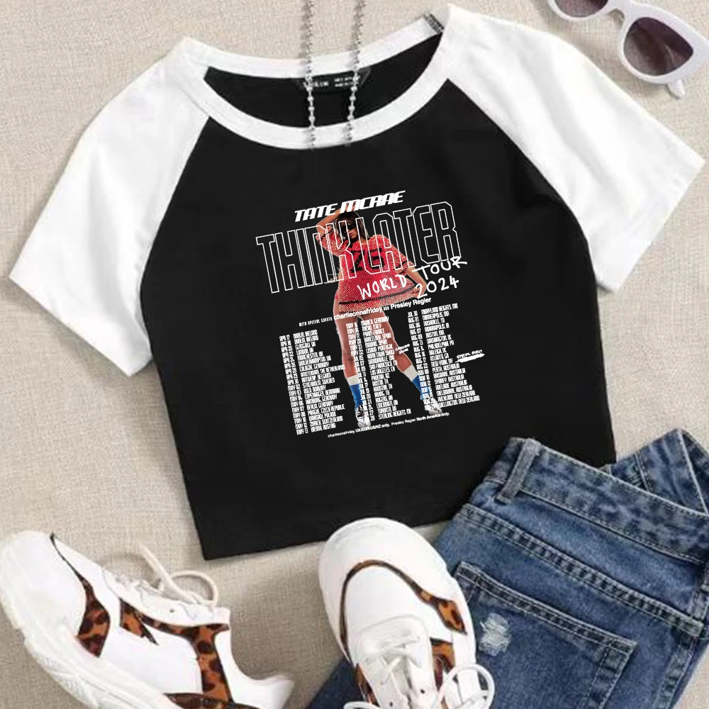 Tate Mcrae Think Later 2024 Tour Crop Tops T-Shirt Women Girls Fashion O-Neck Short Sleeves Fans Gift Tops