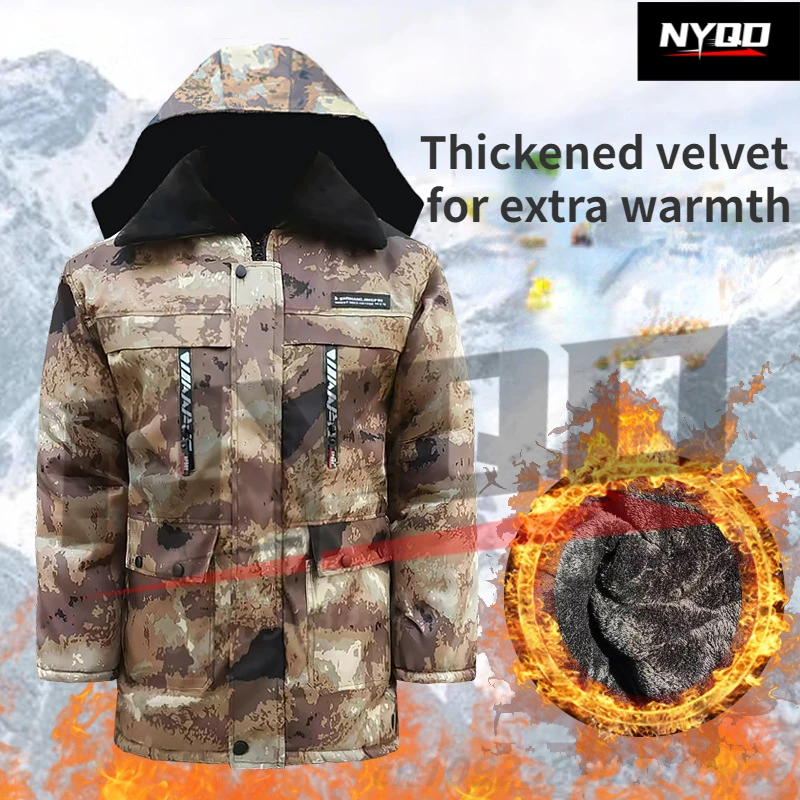 Camouflage cotton coat winter plush thick waterproof protectiv clothing wear-resistant cold resistant cotton jacket fishing suit