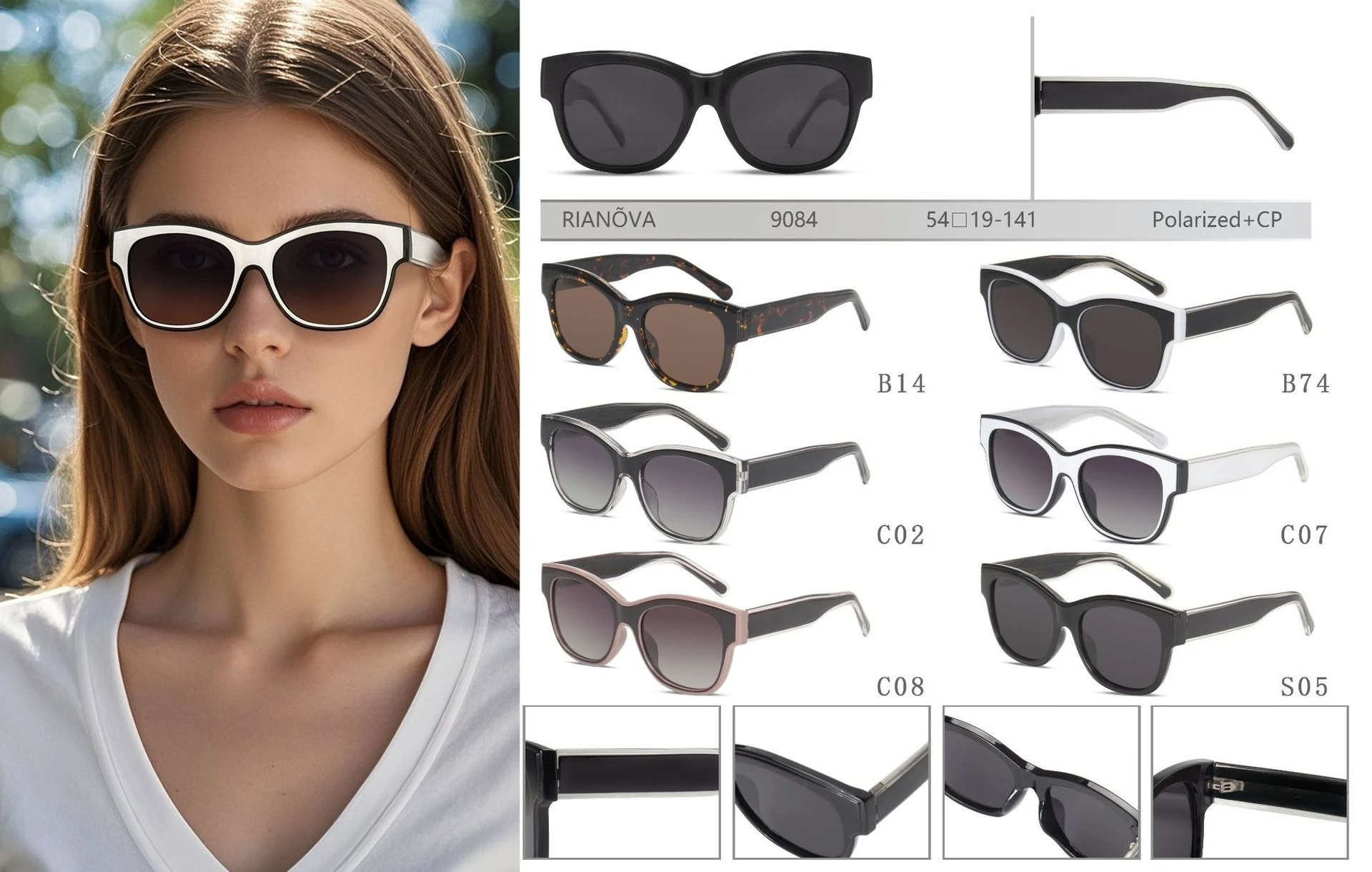 2026 New Polarized Sunglasses with CP Insert Temple Gradient Lens UV400 Trendy Sun Shades