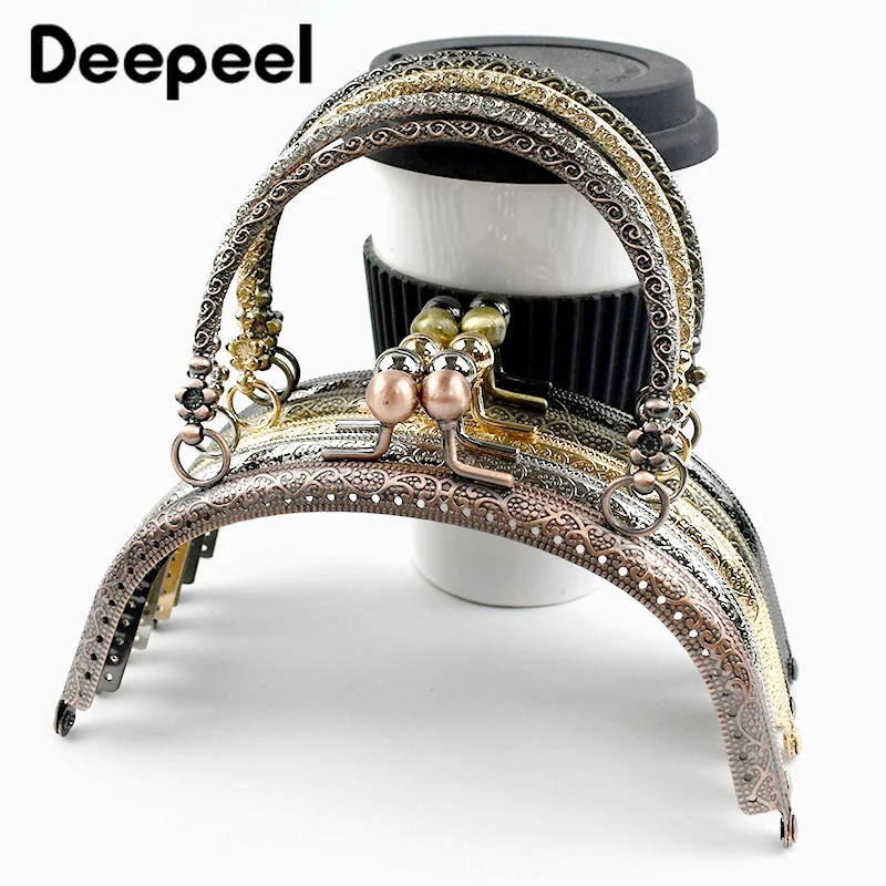 Image of 1/2/5 Stücke 16 cm Geprägte Metall Geldbörse Rahmen Taschen Griff für Frauen Handtasche Brieftasche Kuss Verschluss DIY Nähen Halterung Tasche Zubehör