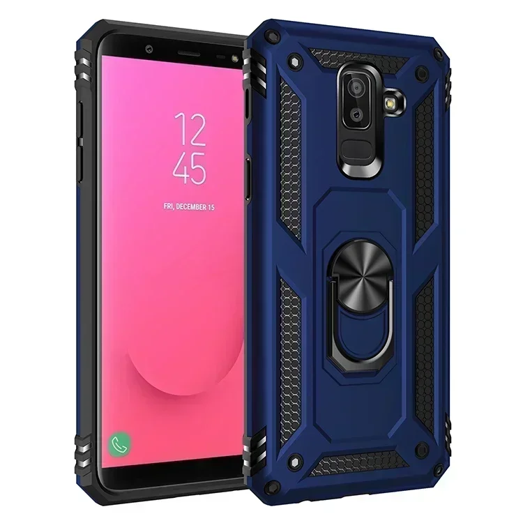 Estojo anti-choque para samsung galaxy j8 2018, j4, j6 plus, a6, a7, a8 plus 2018, com porta-anéis