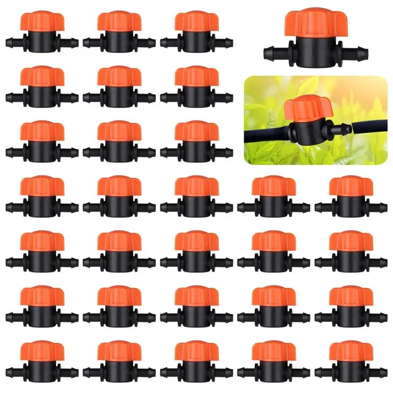 

30Pcs 1/4" Barbed Shutoff Valves Drip Irrigation Valve Water Flow Control Irrigation Tubing Coupling Valve For Flowers Lawns