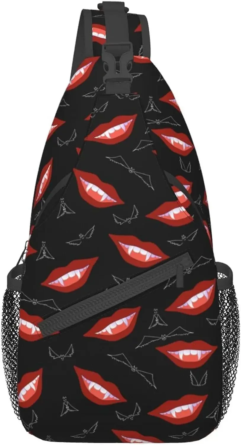 

Bloody Vampire Sling Backpack Scary Halloween Crossbody Shoulder Bags Casual Chest Bag for Hiking Travel Cycling Casual Unisex