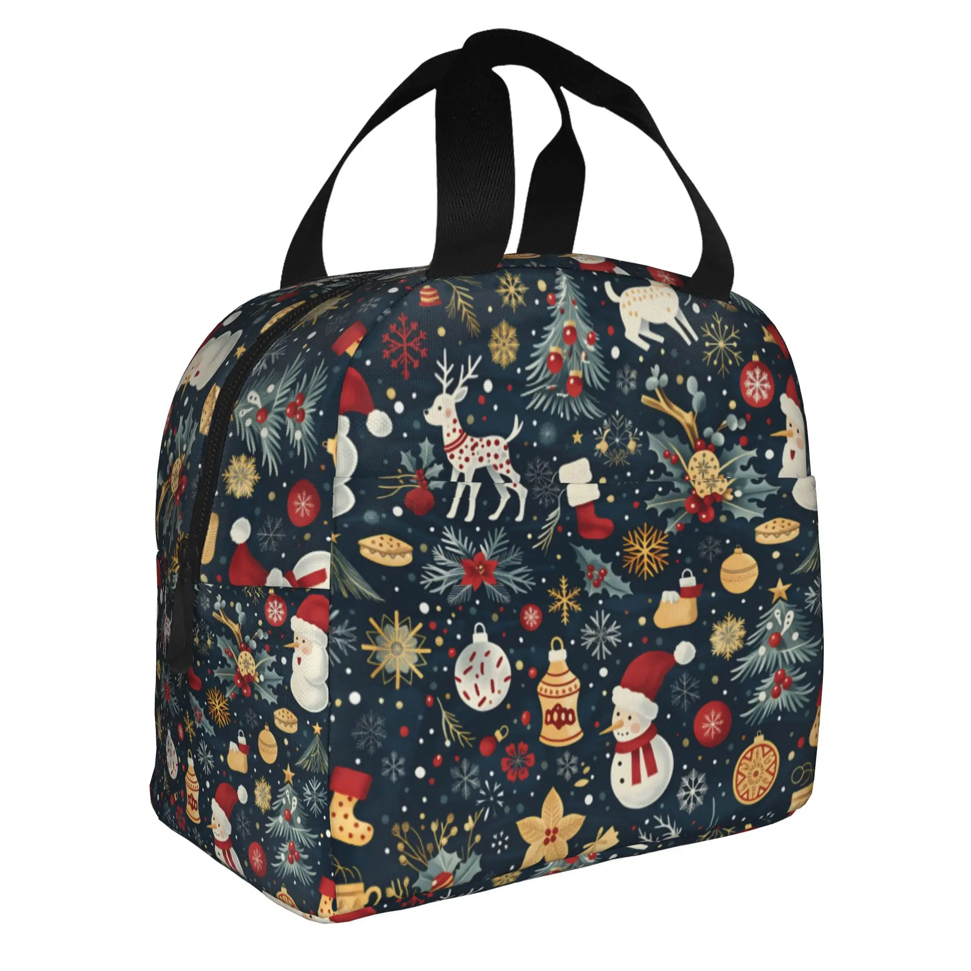 Christmas Theme Mid Century  Thermal Insulated Lunch Bag Women  Resuable Lunch Tote for Outdoor Camping Travel Storage Food Box