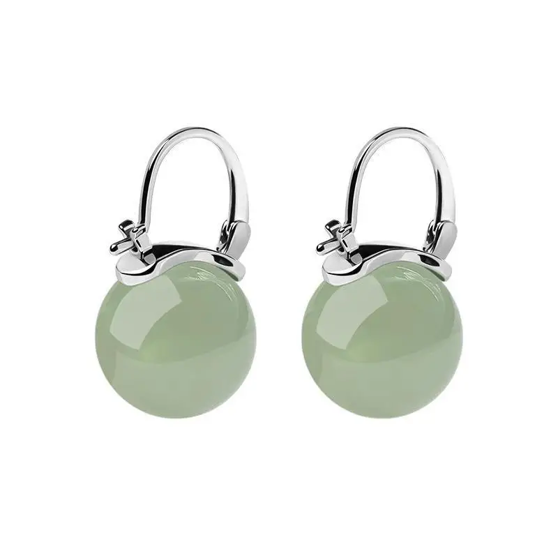 [L] Silver Light Green Jade Drop Earrings Elegant Polished Design Perfect For Daily Wear Office Dating Special Occasions