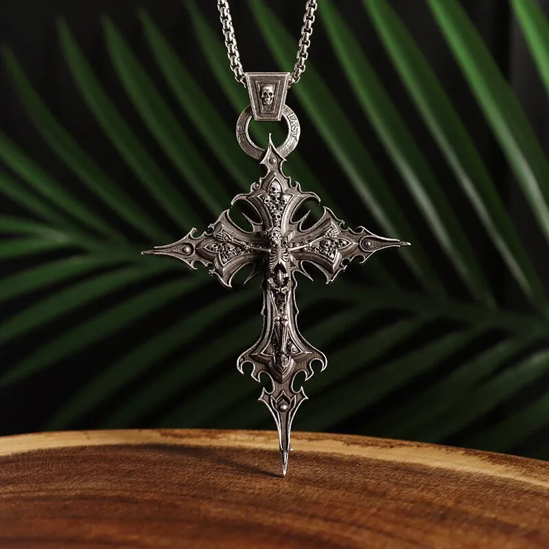 Dante Purgatory Cross Necklace Vintage Gothic Jesus Suffering Necklace Religious Christian Jewelry for Men and Women