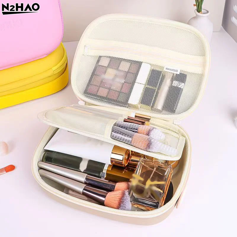 1Pc Waterproof PU Handle Cosmetic Bag Travel Portable Storage Bag Large Capacity Toiletry Bag Portable Square Zipper Makeup Case