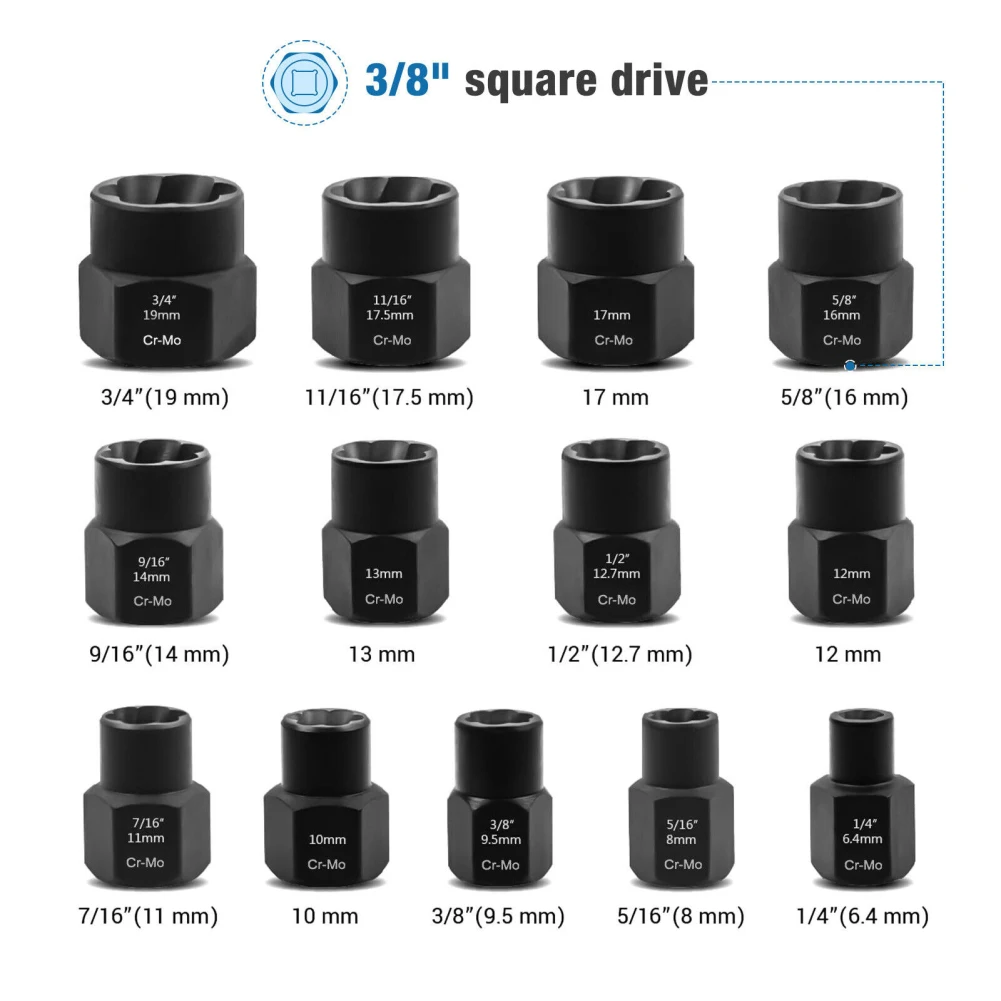 13-teiliger Schraubenmutter-Extraktion ssatz 3/8 \