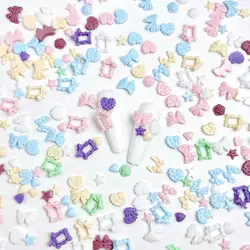 50PCS 3D 마카롱 하트 보우 네일 매력 수지 나비 꽃 네일 아트 장식 액세서리 DIY 매니큐어 공예품