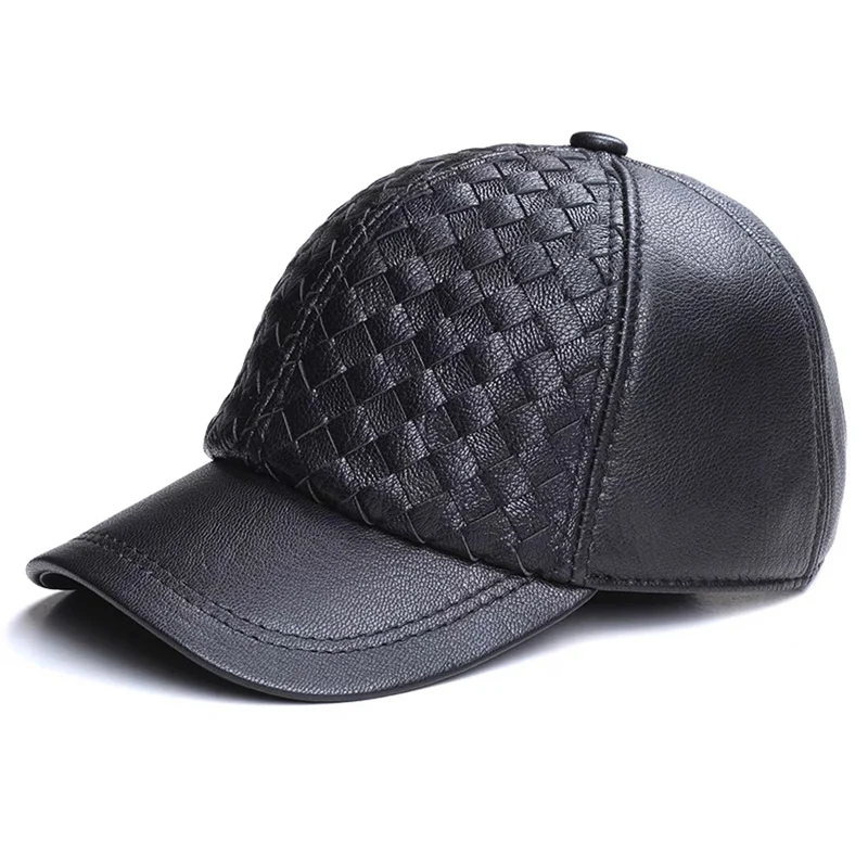 

Spring Baseball Cap Adjustable Weave Genuine Leather Men's High First Quality Cowhide Dad Hat Adult Solid