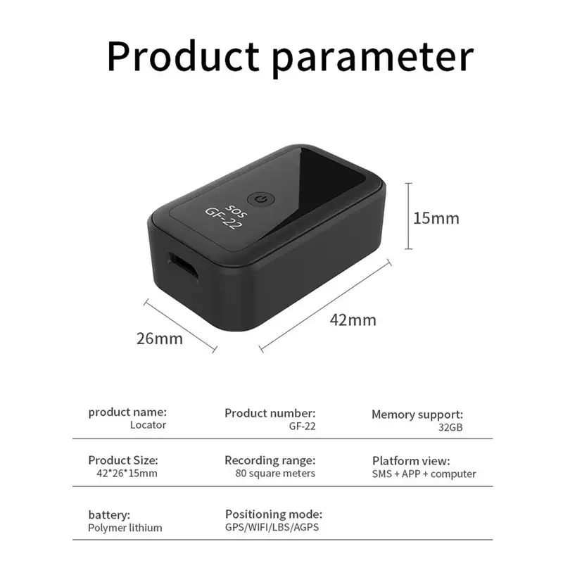 Imagem -04 - Locator Anti-lost Tracer Dispositivo sem Fio Inteligente Precise Posicionamento Carro Motocicleta Anti-roubo Mini Gps Tracker Suporte App Gf22