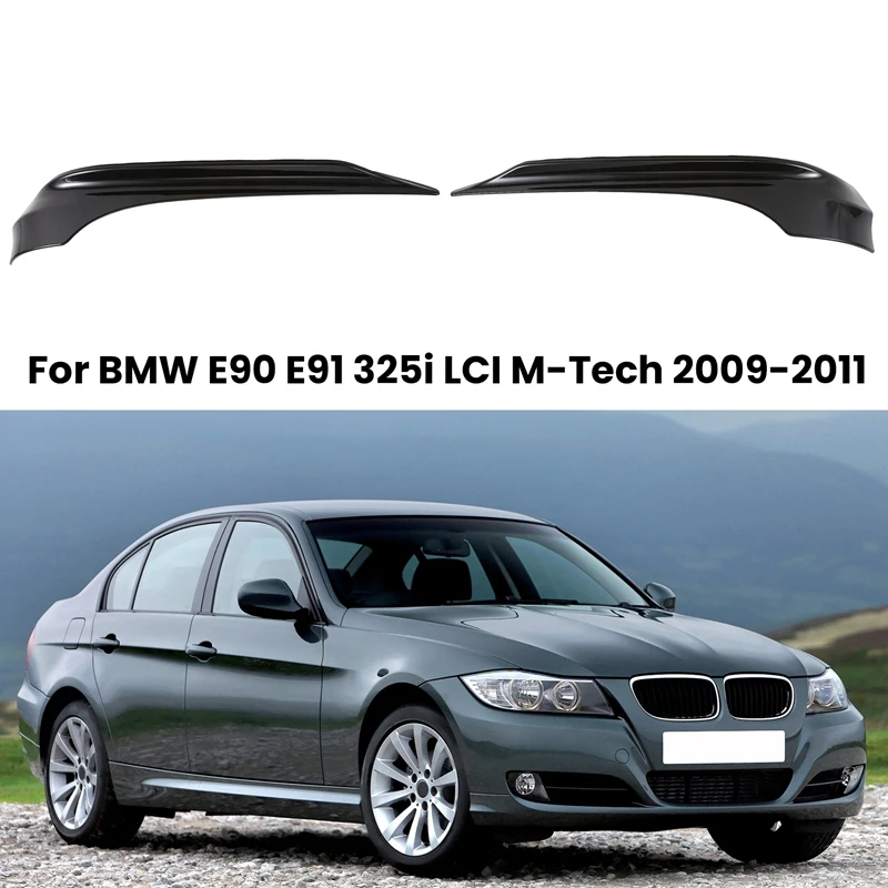 Top!-Car Front Bumper Splitter Spoiler Corner Wrap Lower Crash Strip For BMW E90 E91 325I LCI M-Tech 2009-2011 Glossy Black