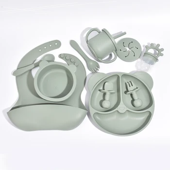 10pcs Children's Silicone Dinner Plate Set Strong Suction Anti-Fall Children's Eating…