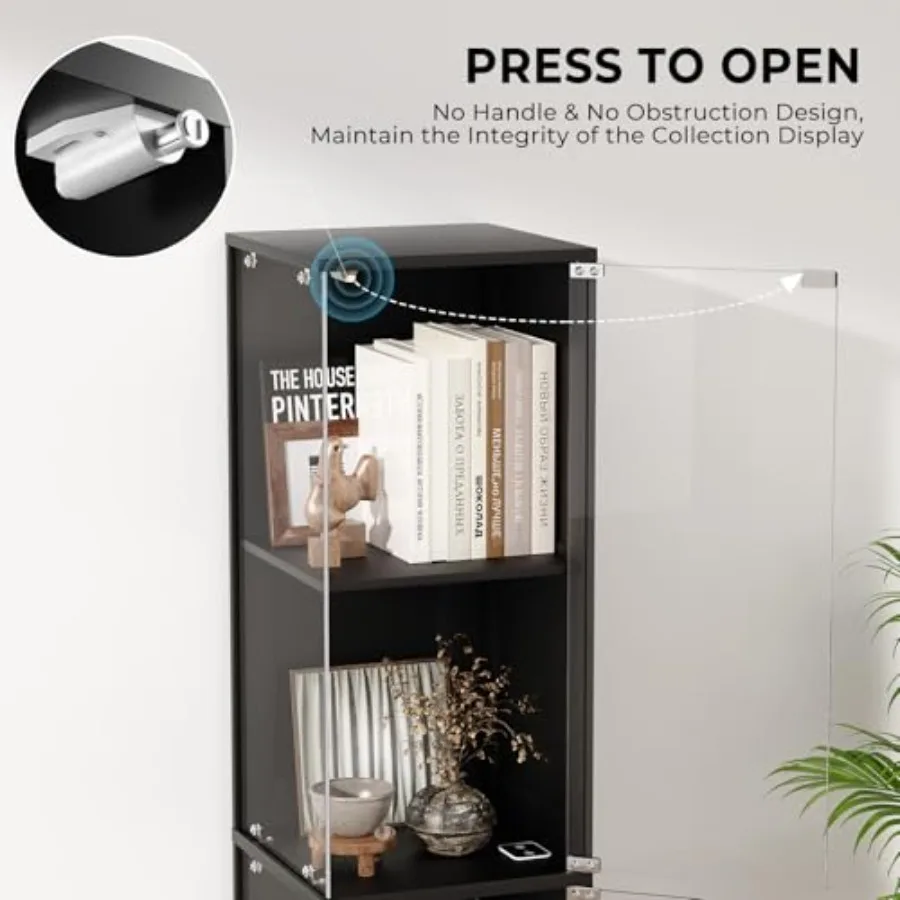 Corner display cabinet with glass doors, MDF wood in white, 3-color LED lights and human body sensor for collectibles, toys, bo view 4