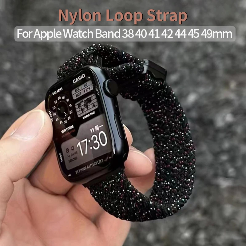 

Ремешок нейлоновый для Apple Watch Band 44 мм 40 мм 49 мм 45 мм 41 42 38, браслет Solo Loop для Iwatch Series 7 8 9 SE 6 5 4 Ultra 2 Correa