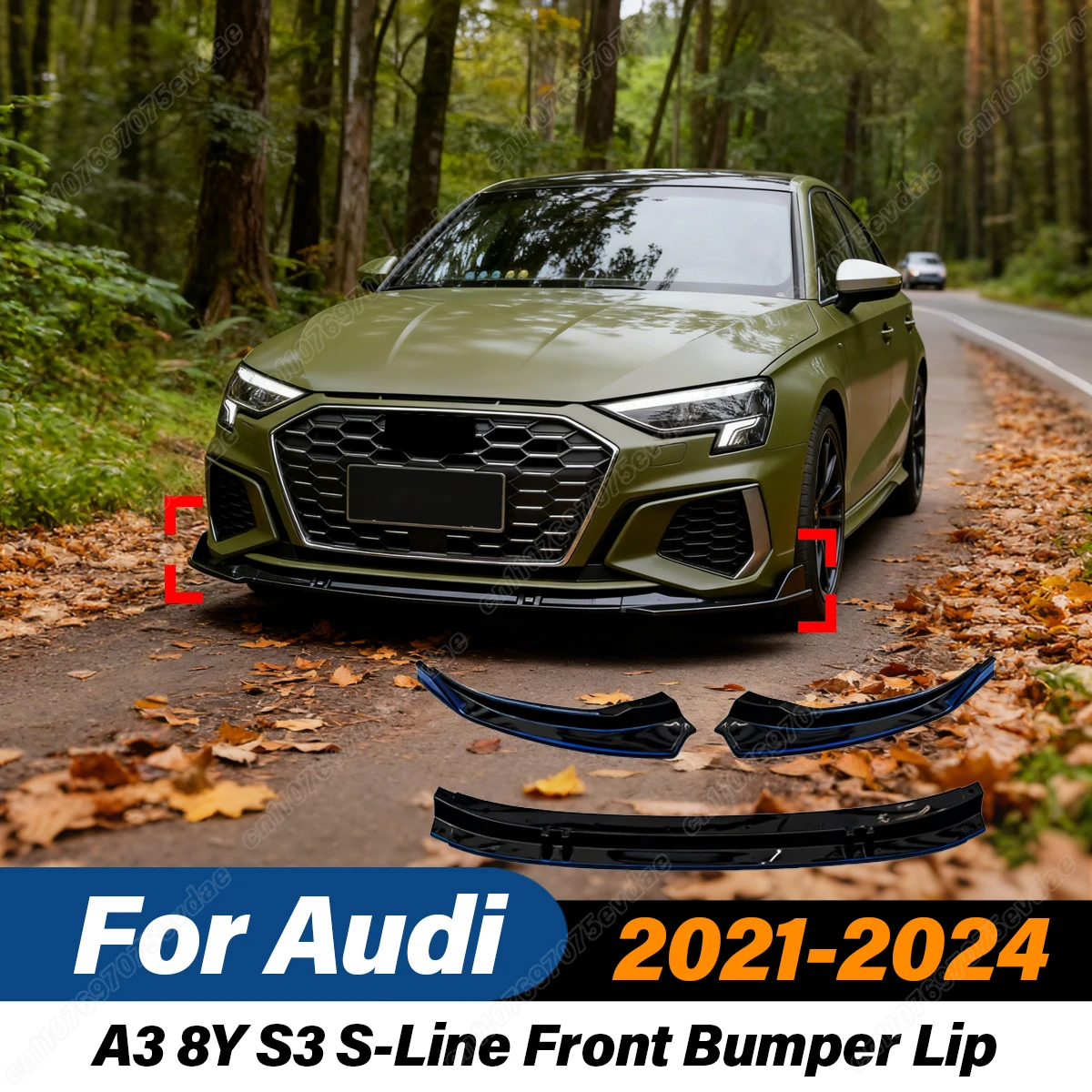 

Для Audi A3 8Y S3 S-Line 2021 2022 2023 2024 Передний бампер, разделитель губ, защита, внешние обвесы, аксессуары для тюнинга автомобиля