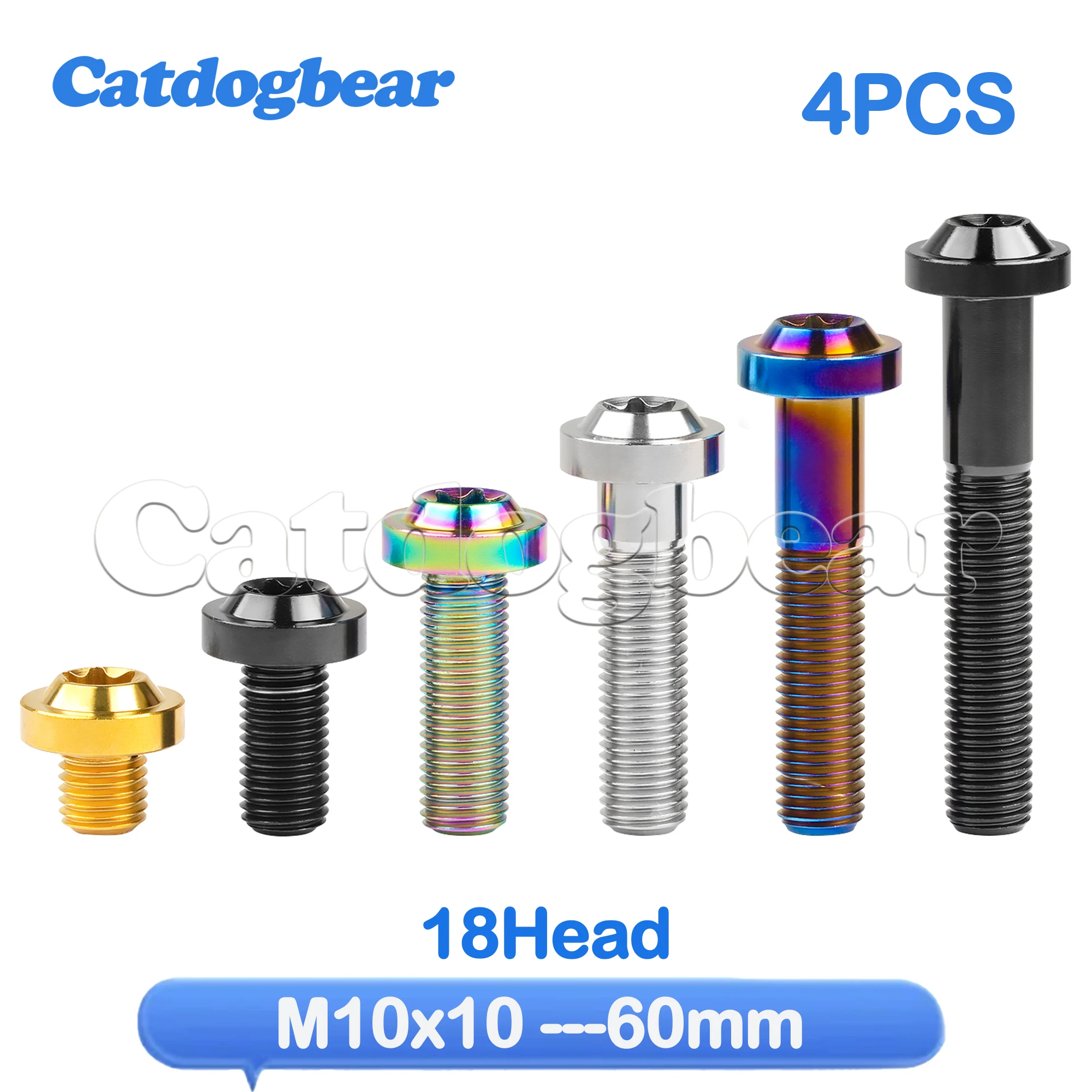 Catdogbear 4PCS Titanium Bolt M10x10~60mm Torx Head Screw Pitch 1.25/1.5mm T50 Torx For Motorcycle Bolt Auto Parts