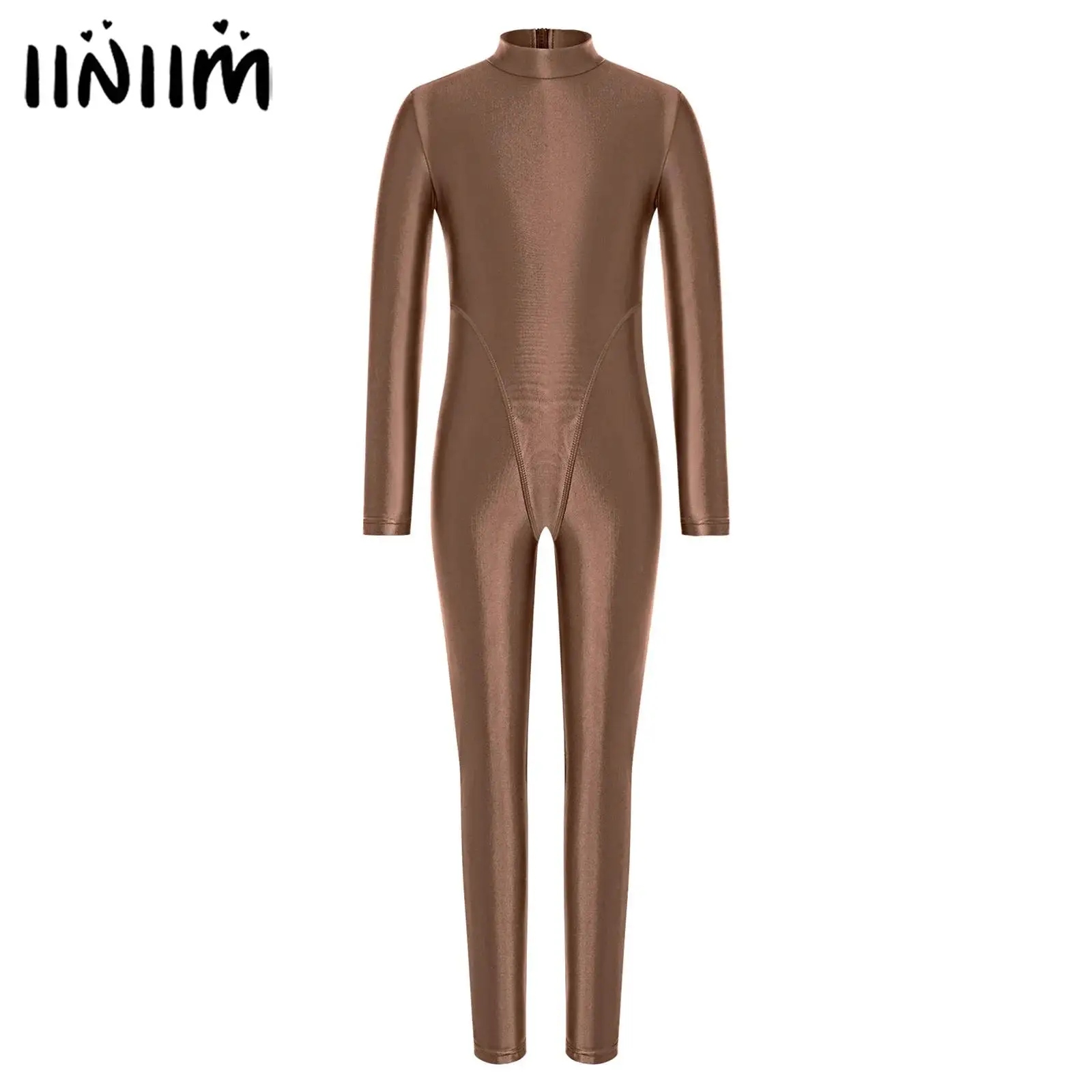 أطفال بنات لامعة الباليه الرقص التدريب أداء زي الجمباز Unitards بذلة طويلة الأكمام عودة زيبر ارتداءها