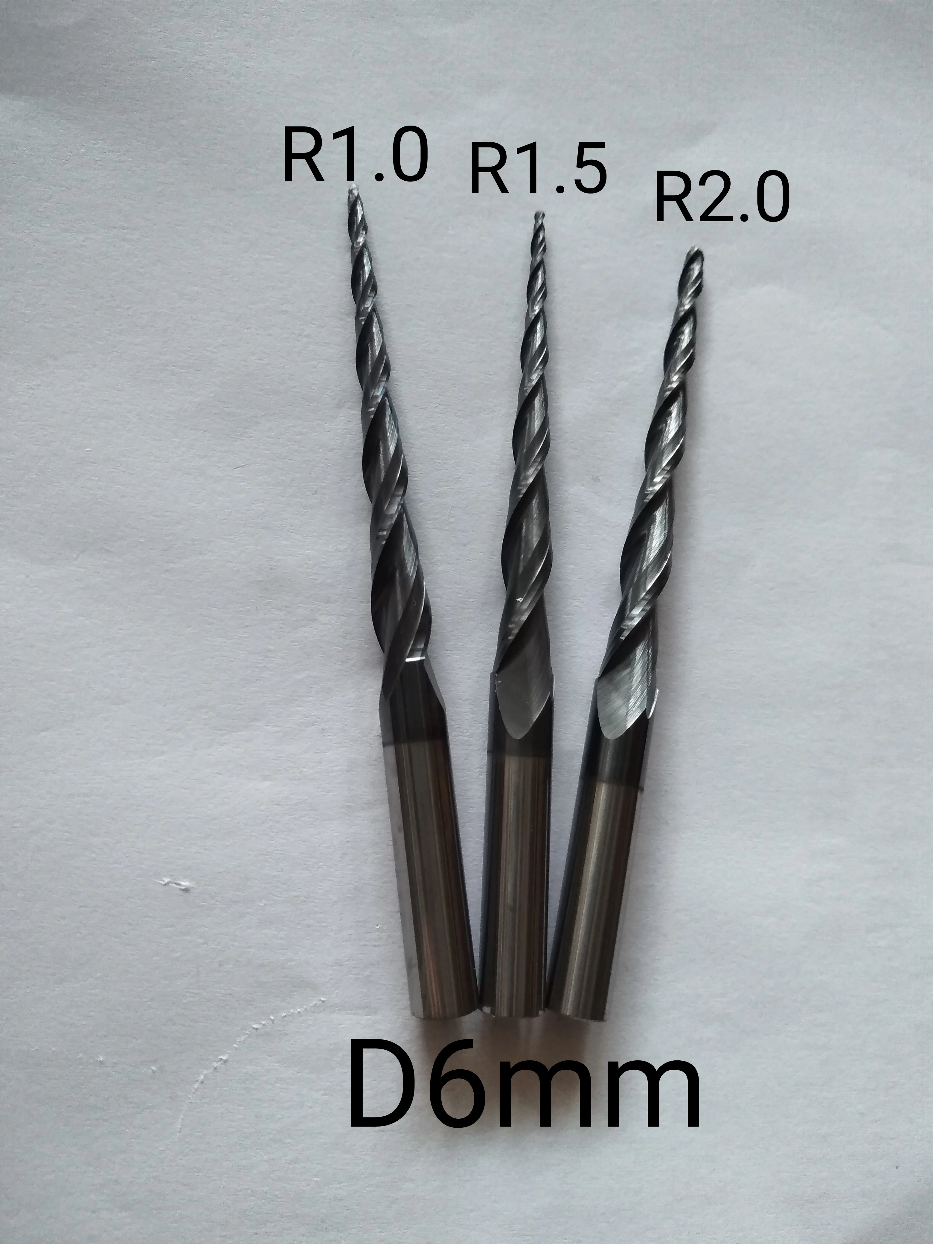 3pcs/lot R1.0/R1.5/R2.0* D6 *30.5mm*75mm 2F HRC55 solid carbide Taper Ball Nose EndMill milling cutter wood Engraving tools