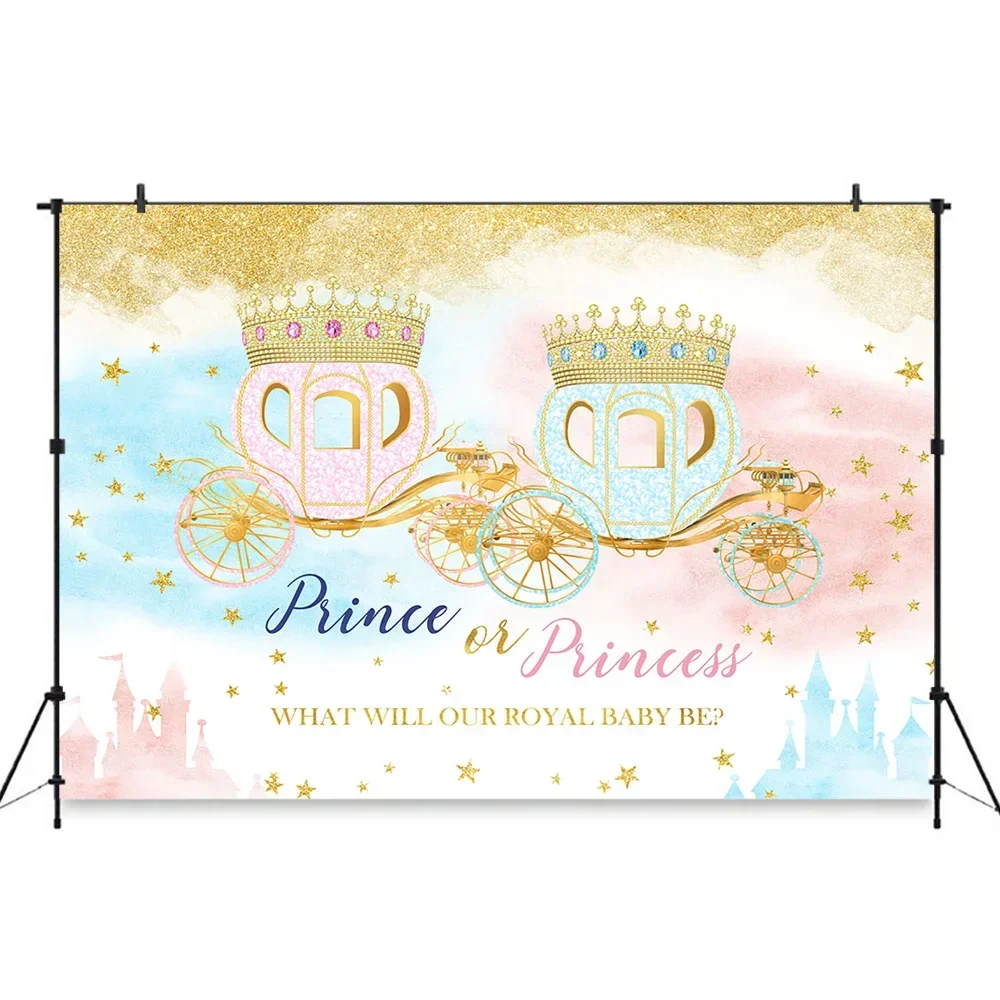 Royal Baby Gender Reveal Birthday Decor Photography Background Princess Prince Crown Castle Carriage Backdrop Studio Photo Prop