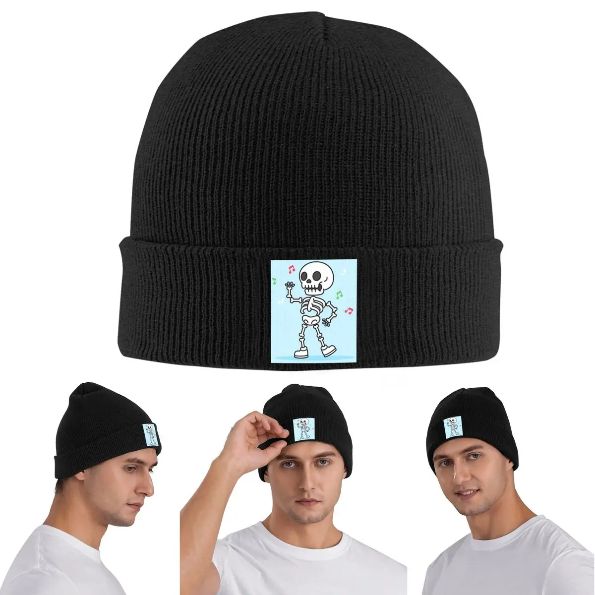 

Забавная теплая вязаная шапка с танцующим скелетом, зимняя вязаная шапка с капюшоном, шапочки с черепами, шапки в стиле хип-хоп для унисекс