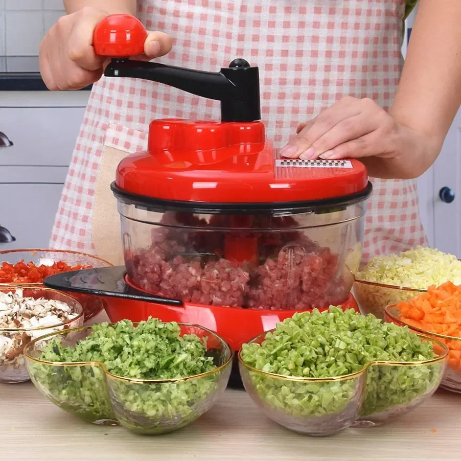 

Household Manual Three-Speed Meat Grinder Dumpling Filling Mixer Eggbeater Cutting Vegetable Food Supplement Cooking Machine