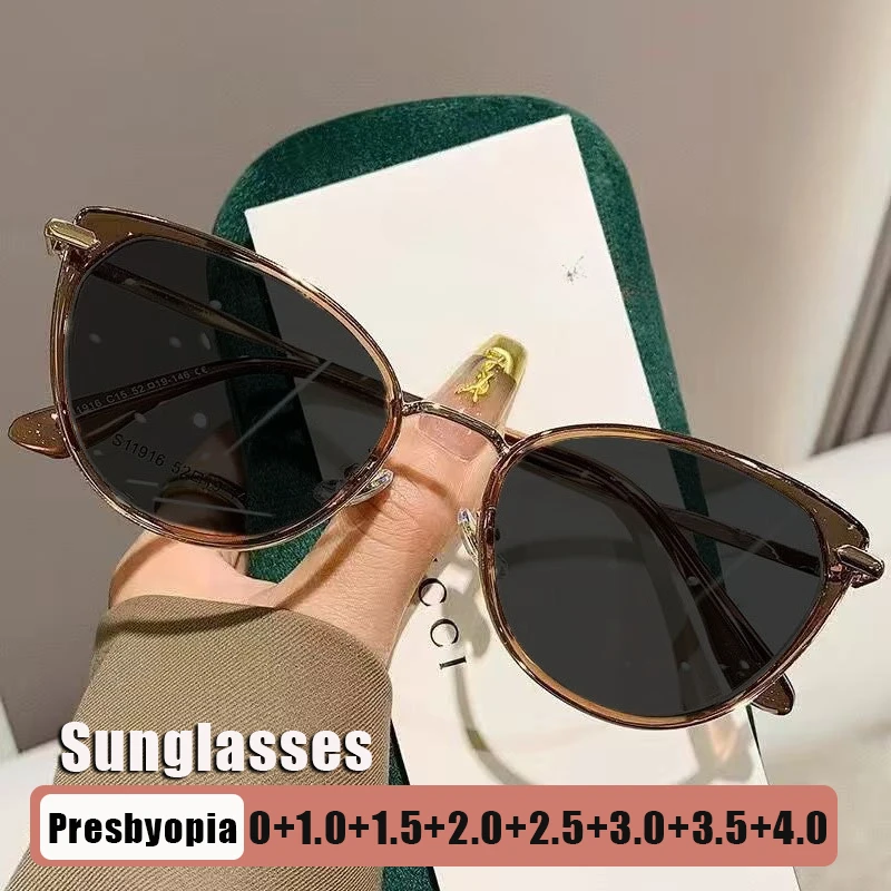 

2026 New Retro Cat-Eye Sunglasses Presbyopia Glasses for Women INS Style Gray Lens UV Protection Reading Glasses Diopter To +4.0