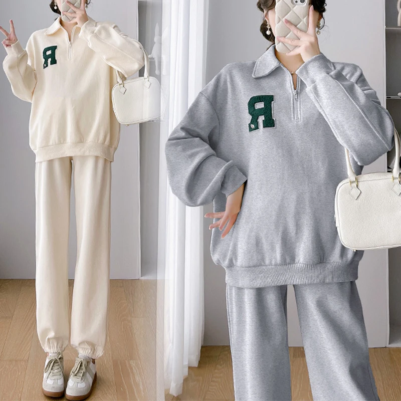 Maternity Spring and Autumn Korean Long Sleeved Pregnant Women's Pants Two-piece Set Casual Maternity Sports Clothes Sets