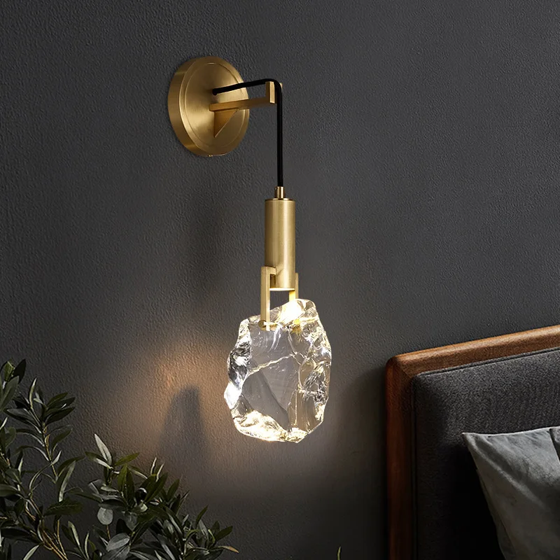 All-copper wall lamp New crystal simple entrance corridor living room bedroom bedside lamp