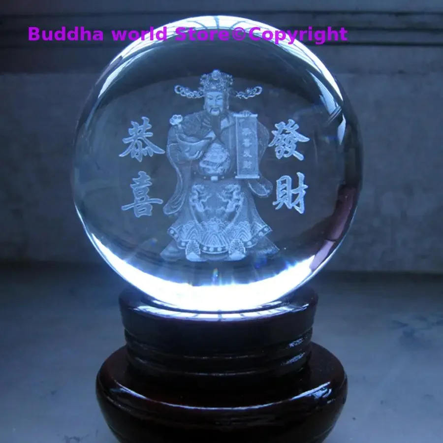 Asia CASA Tienda Dios de la riqueza Buena suerte Reclutar dinero CAI SHEN YE GONG XI FA CAI 3D FENG SHUI Talismán protector de bola de cristal