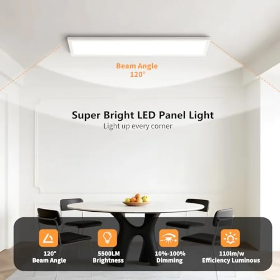 Pack x LED Flat Panel Light, 50W 5500LM Surface Mount Ceiling Fixture, 3CCT 00K/000K/5000K,Ultra-Thin 8In, 0-00% Triac Dimmable