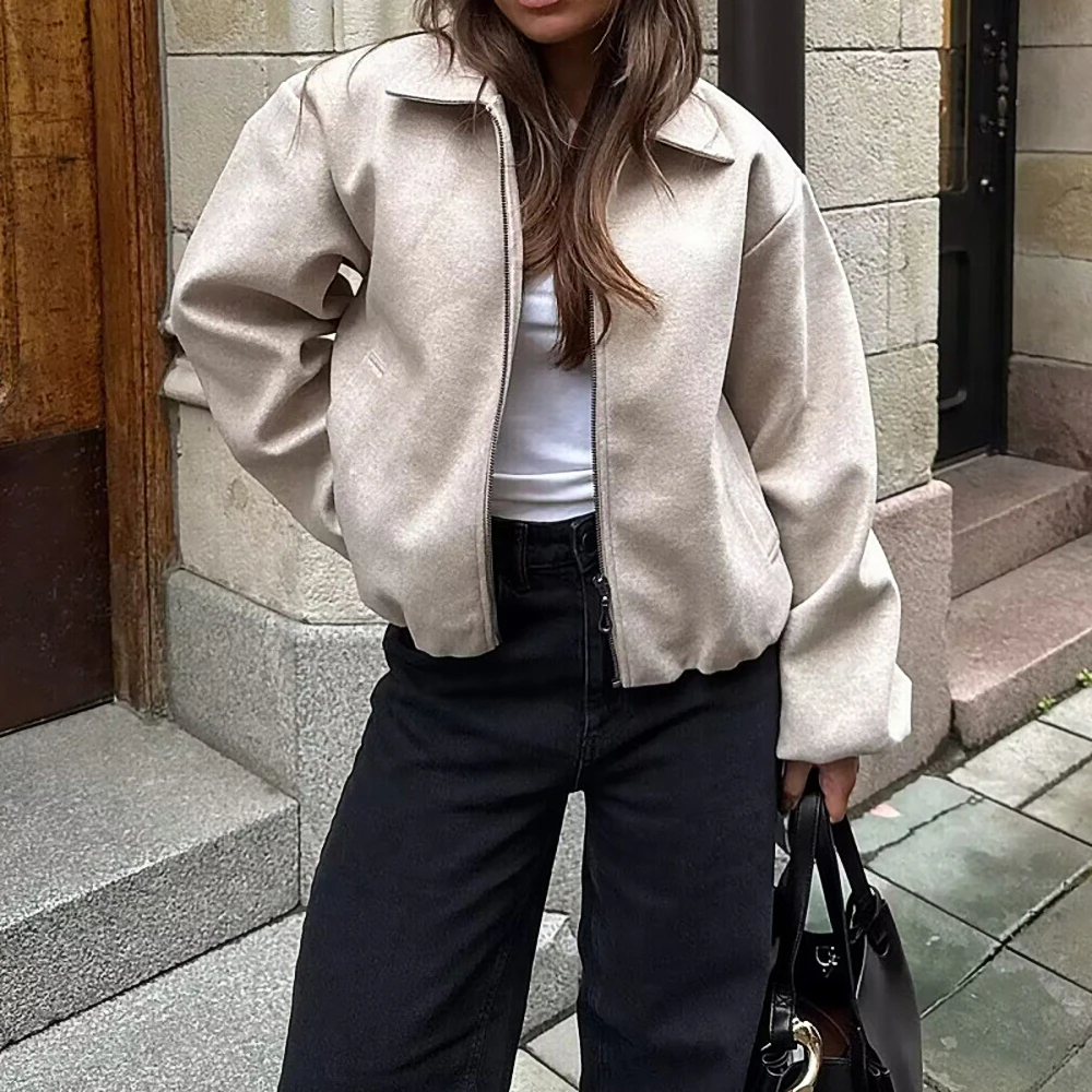 

Retro Zipper Suede Short Jacket Women's Casual All-Match Velvet Outerwear European Style Wholesale