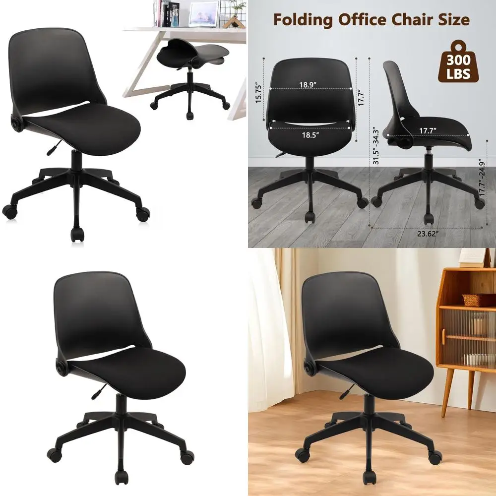 

Ergonomic Swivel Chair with Wheels, Adjustable Height, Space-Saving Desk Chair for Home or Office, Black