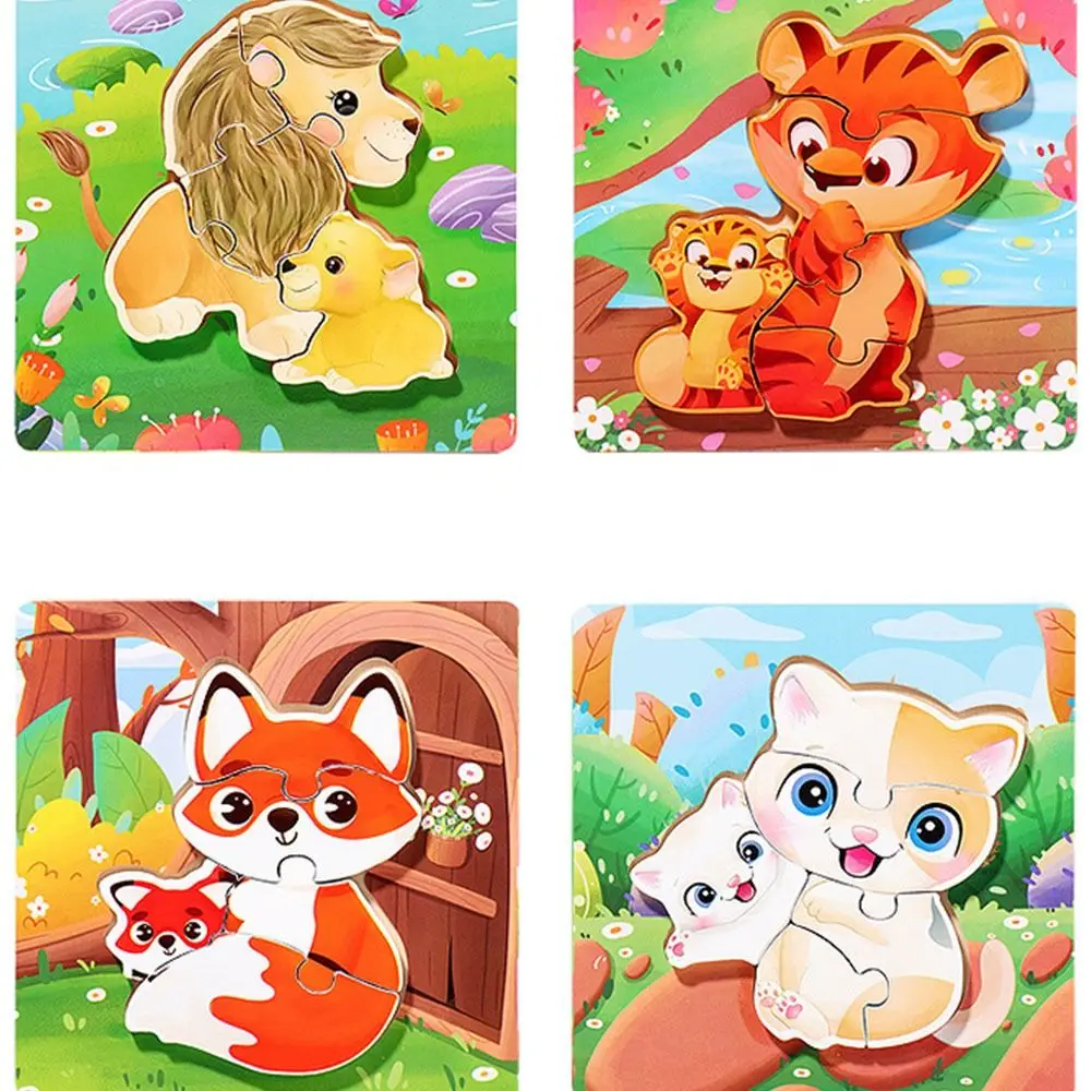 Tiger Wood 3d Cartoon Animal puzzle 5.12*5.12 * 0.43in opzioni Multi-stile Frog Jigsaw Toys Rabbit Intelligence Development