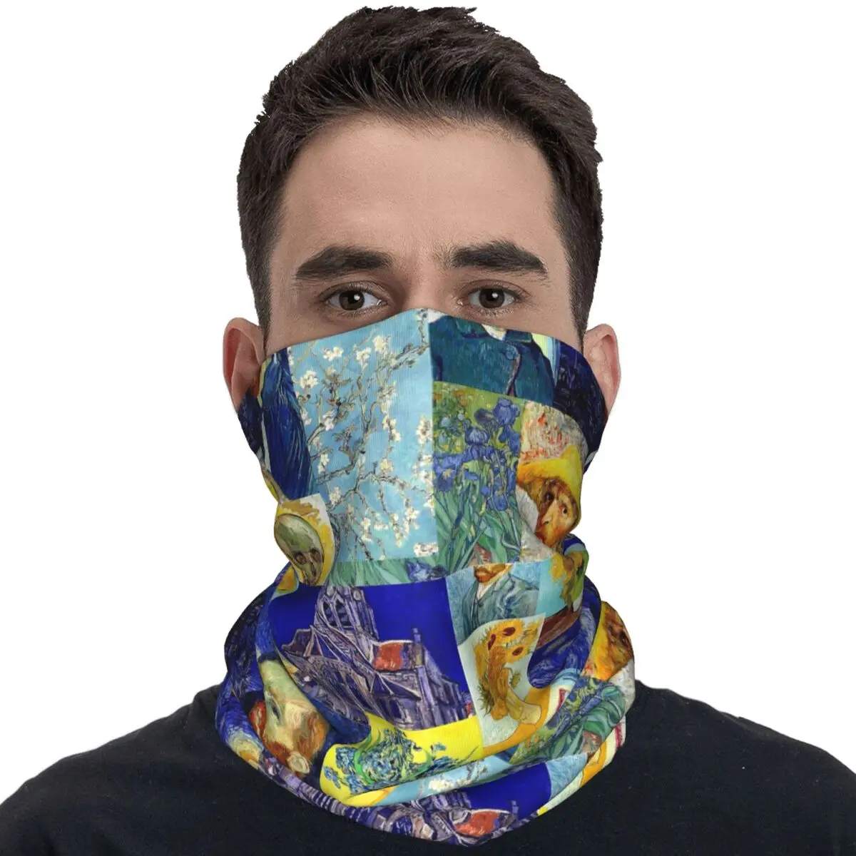 Collage Of Vincent Van Gogh Famous Bandana Vintage Bicycle Mask Hunting Fishing Dustproof Balaclava Seamless Soft Tactical Mask