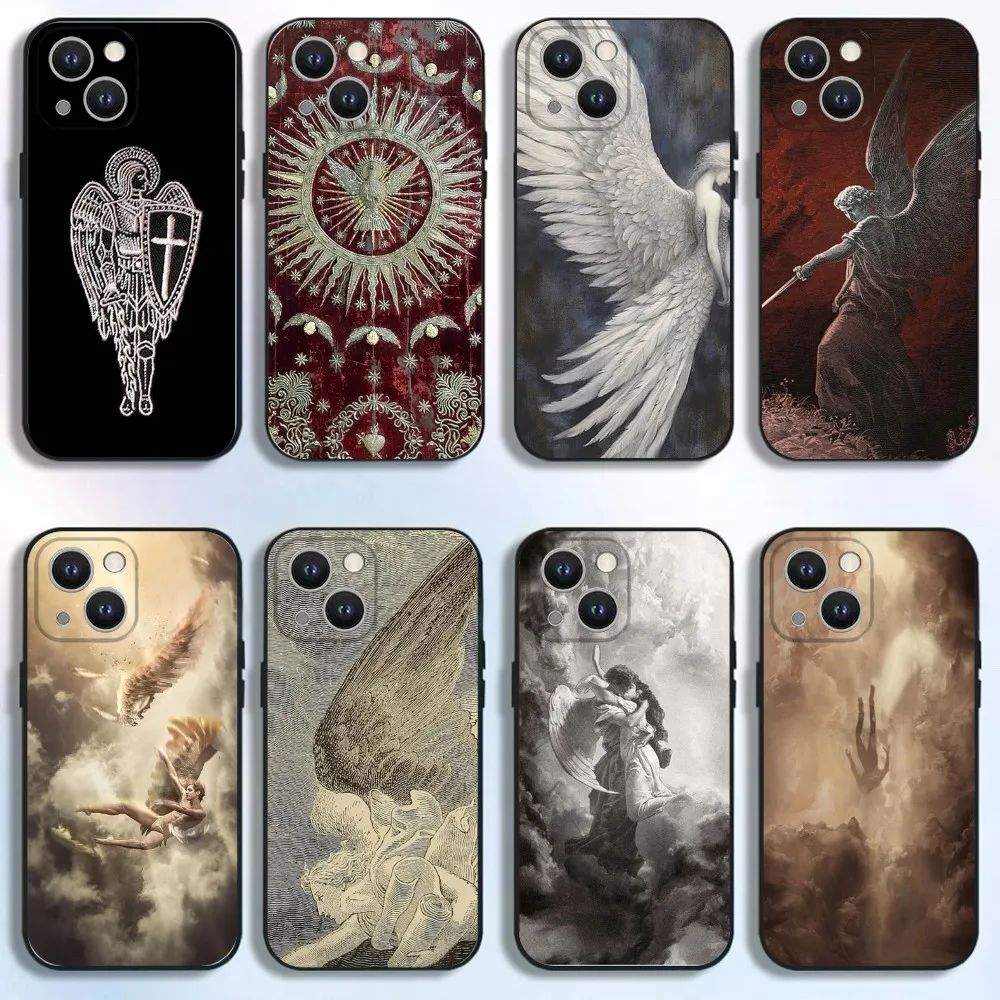 

Angel Embroidery Art Phone Case For iPhone 16,15,14,13,12,11,Pro,X,XS,Max,XR,Plus,Mini Soft Black Cover